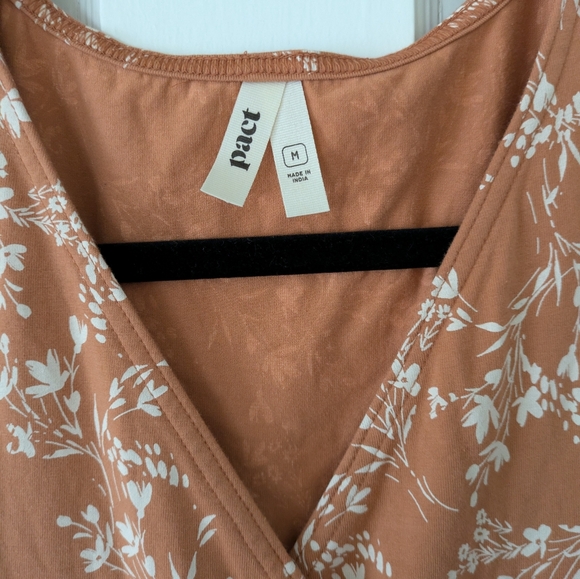 Pact Floral Fit & Flare Crossover Dress Short Sleeve Cotton Women's Size M - Picture 2 of 9